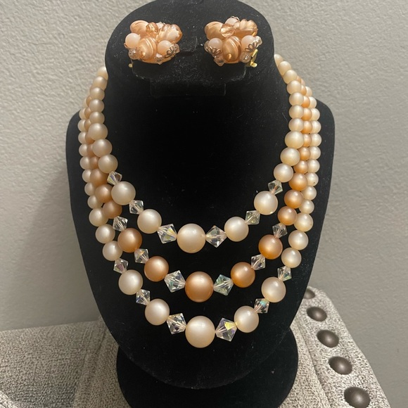 Western Germany Jewelry - Western Germany 3 tier necklace with earrings to match